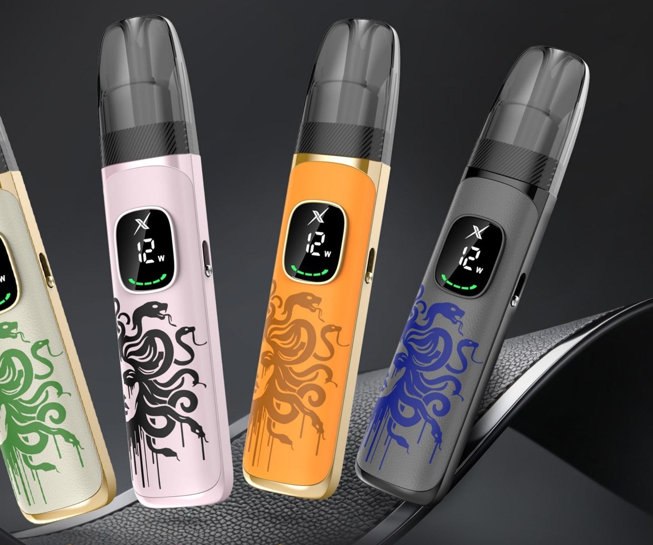 Medusa X devices in Sandy Beige, Rose Pink, Fiery Orange and Stone Grey
